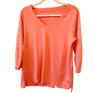 J. Jill Womens Size M Pima 3/4 Sleeve V-Neck Knit Top Peach